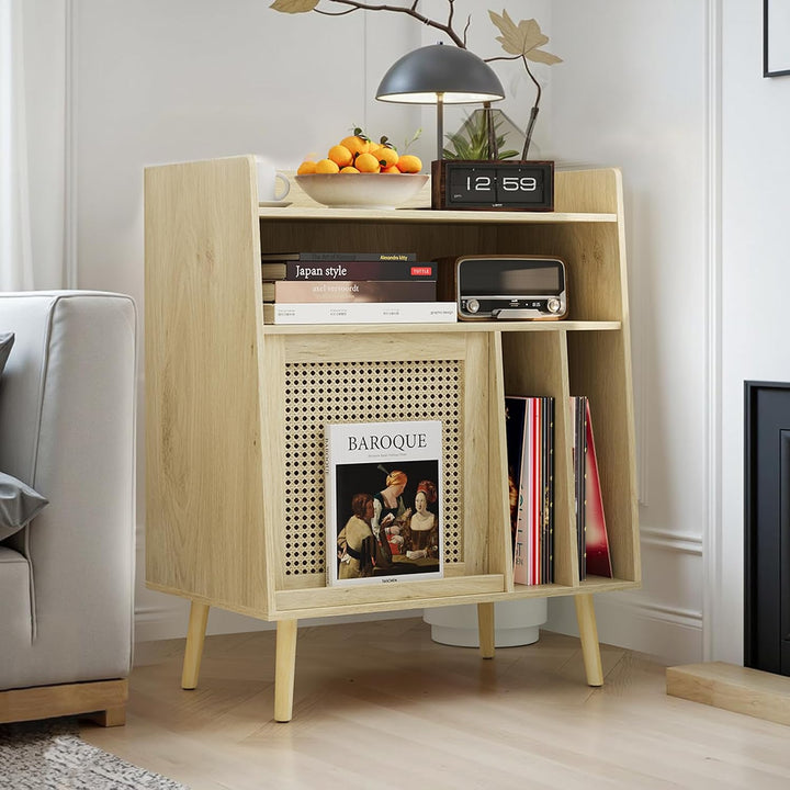 Kiasthome Schallplattenschrank, Vinyl Aufbewahrung mit Plattenspieler-Tisch für Wohnzimmer (Hellholz