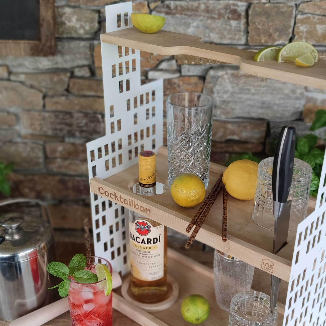 UNUS HOME Etagere Cocktailbar, weiss, 2 Etagen mit Griff, für Cocktails, Früchte und Snacks mit Flas