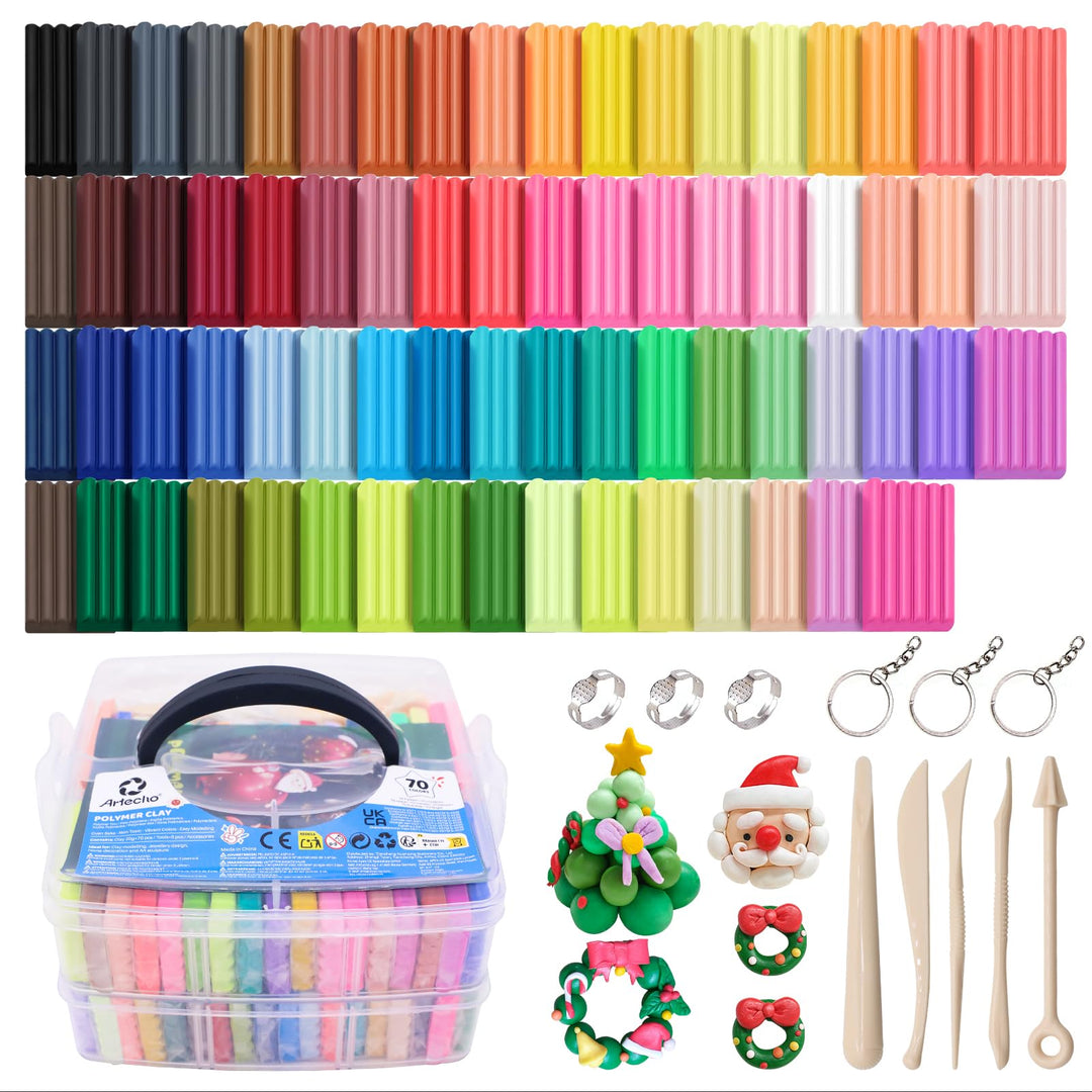 Artecho 70 Farben Polymer Clay Set mit 5 Werkzeug &amp; Zubehör | Ofenbacken, Modellieren, ungiftig &amp; we