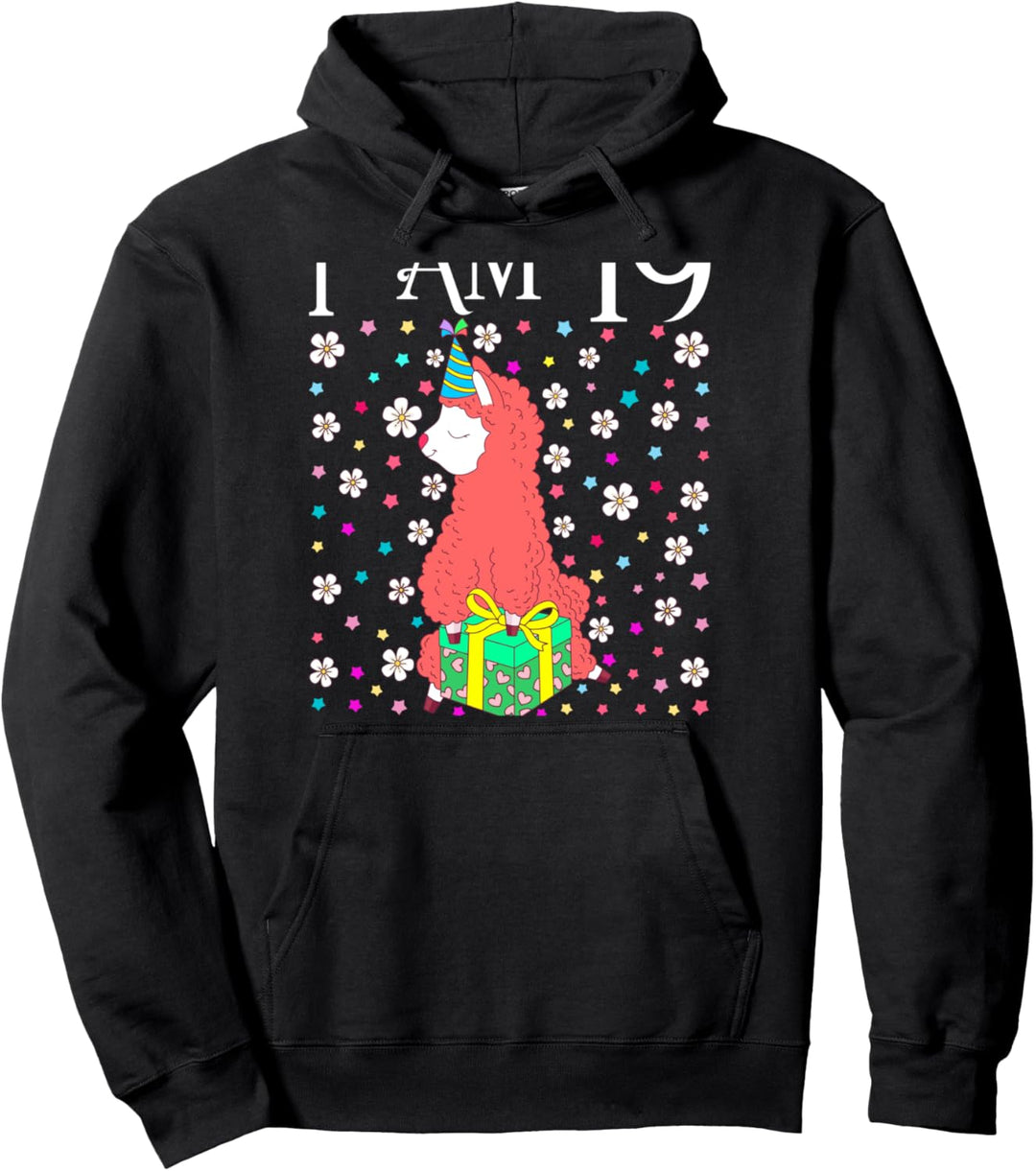 I'm 19 Llamazing Alpaca Gift Girl Llama Happy 19th Birthday Pullover Hoodie