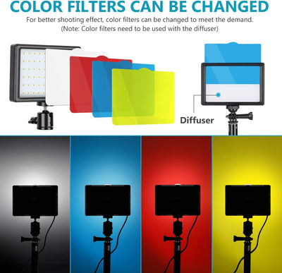 NEEWER LED Videolicht Set mit verstellbarem Stativ Ständer Farbfiltern dimmbares 5600K USB Kamera Vi