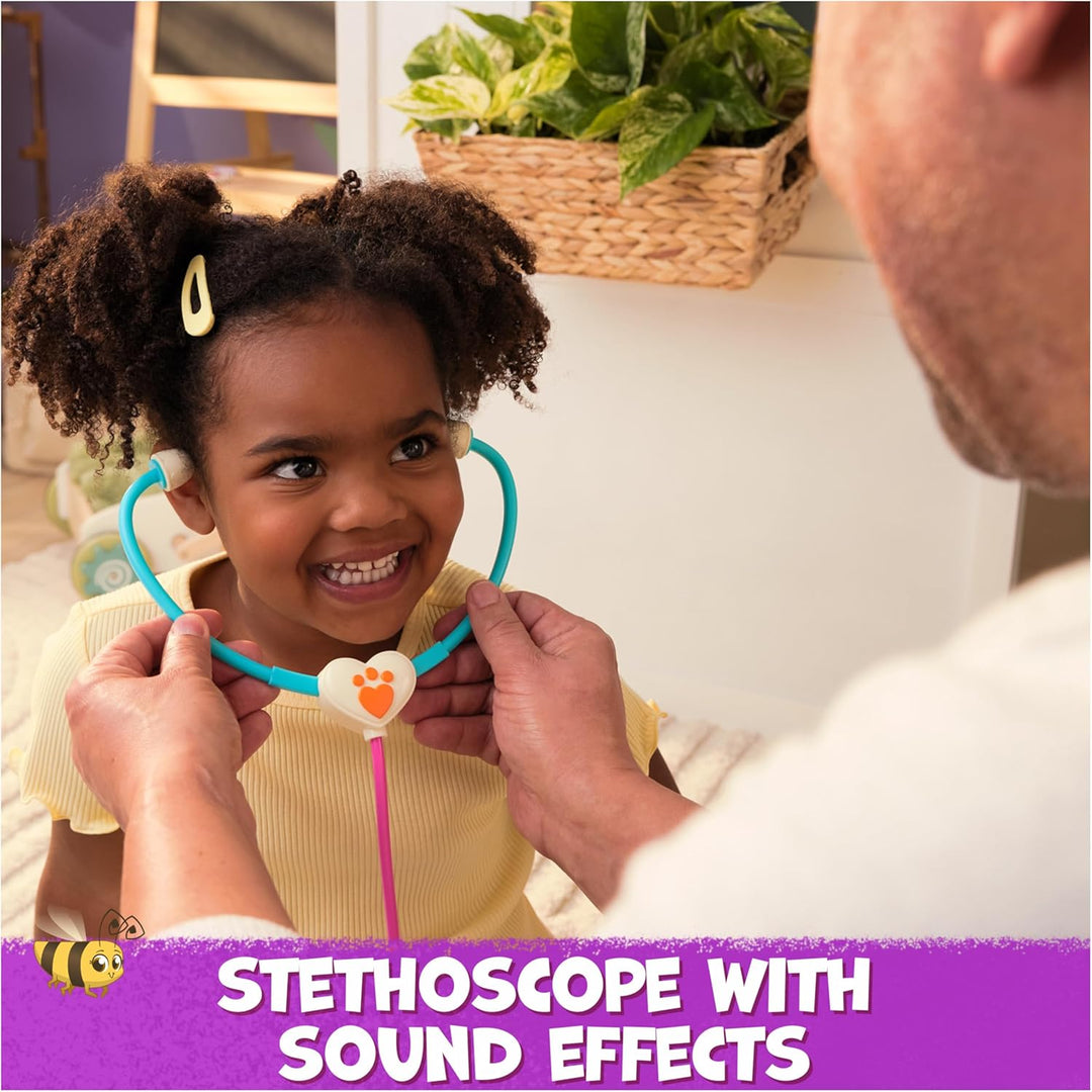 Vida The Vet, Tierarzttasche mit 5 Tierarzt Kit Zubehör, 1 Popcorn Plüschtier und Aufkleber, für Kos