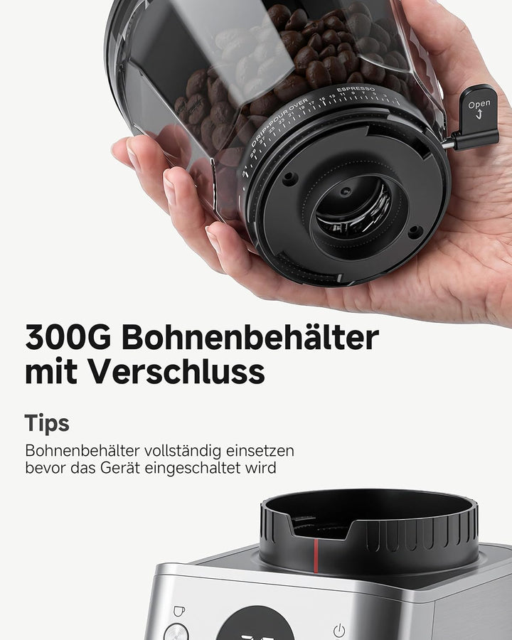 AAOBOSI Kaffeemühle Elektrisch, 45 Mahlgrade, 40 mm Edelstahl-Kegelmahlwerk Black&amp;silver, Black&amp;silv