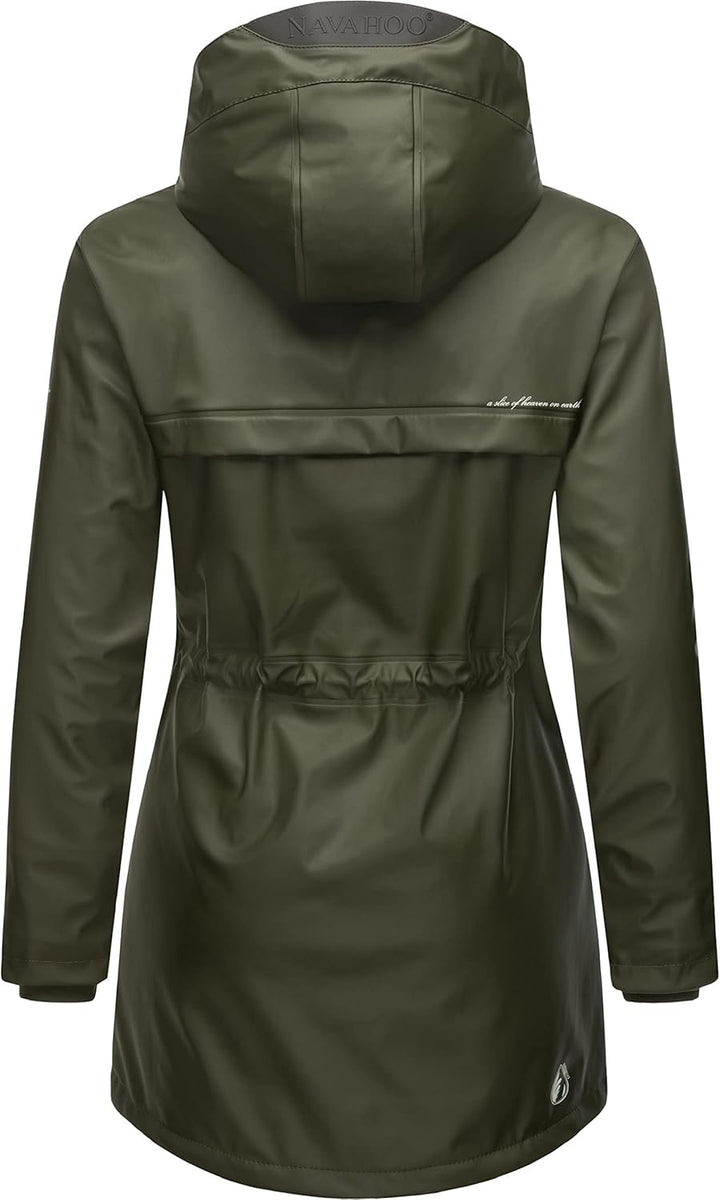 Navahoo Damen Übergangsjacke Regenmantel wasserdicht lang warm gefüttert mit Kapuze Rainy Forest XS-