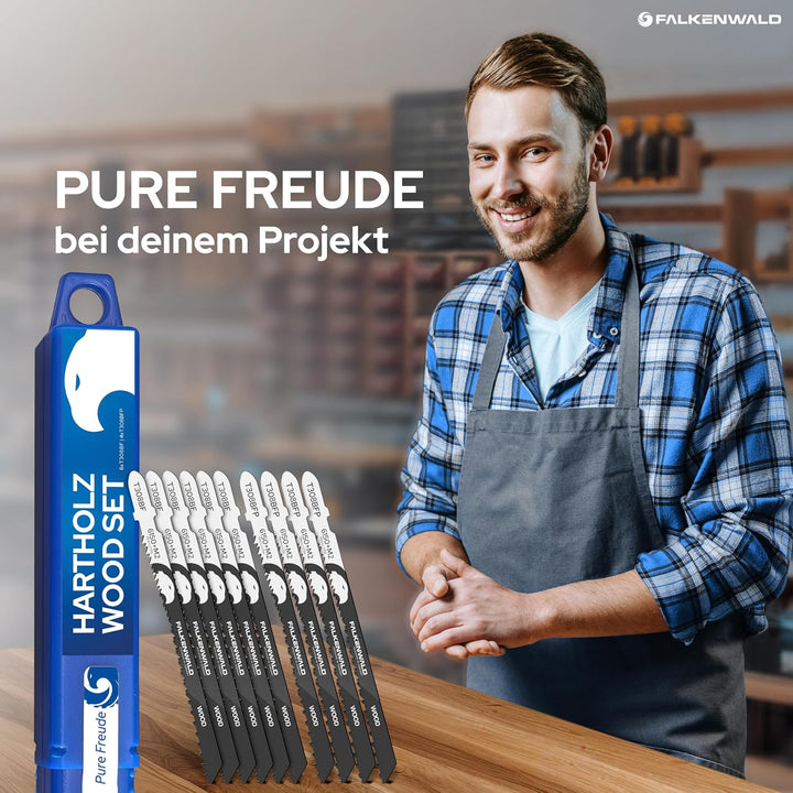 FALKENWALD® Stichsägeblätter Holz Set 10tlg - 6x T308BF + 4x T308BFP - T-Schaft HCS - Für Hartholz,