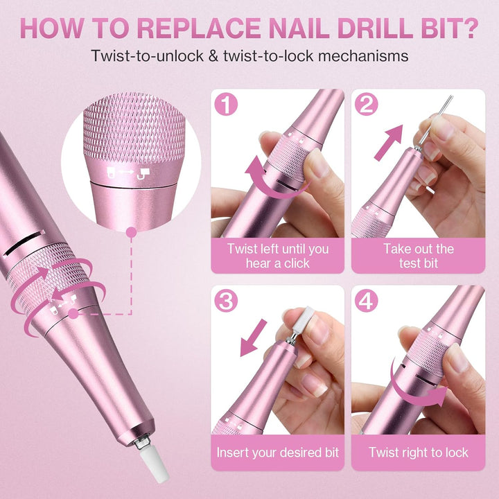 Elektrischer Nagelfeile Nagelfräser für Gelnägel, 45000 U/min Nagelfräser Professioneller mit LCD-An