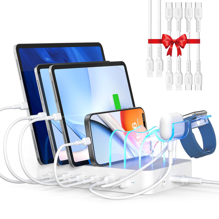 SooPii Premium 90W 6-Port USB C Ladestation für mehrere Geräte,Weiss Weiss 90W, Weiss 90W