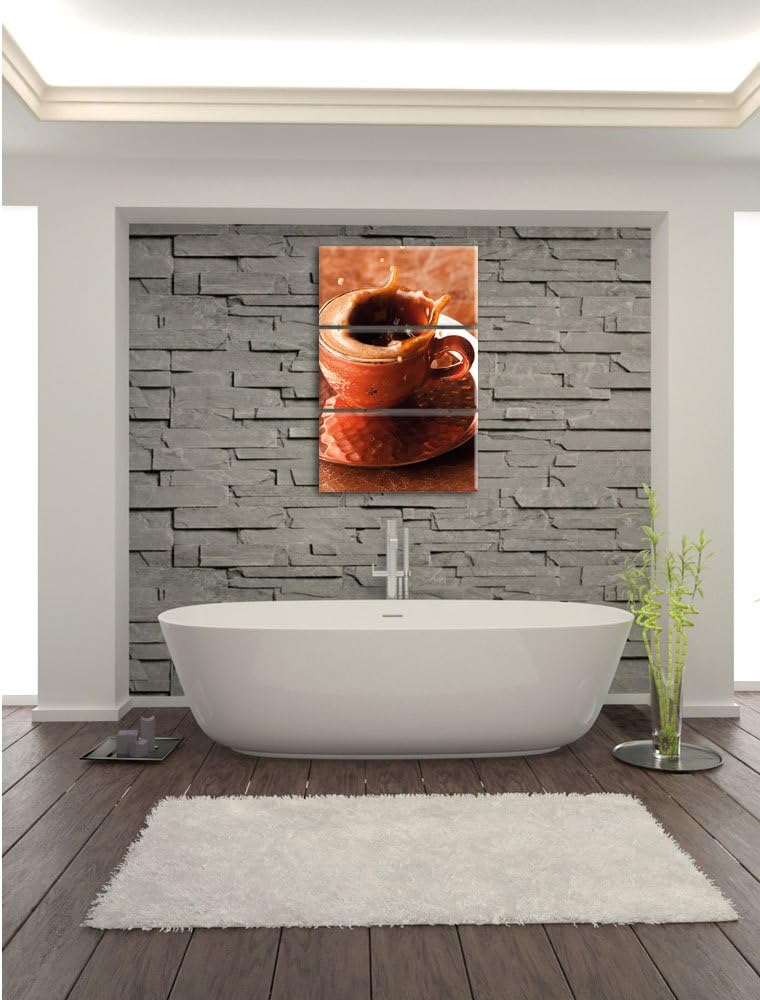 Pixxprint Kaffee spritzt aus Tasse als Leinwandbild/Grösse: 3 Teilig (120x80) cm/Wandbild/Kunstdruck