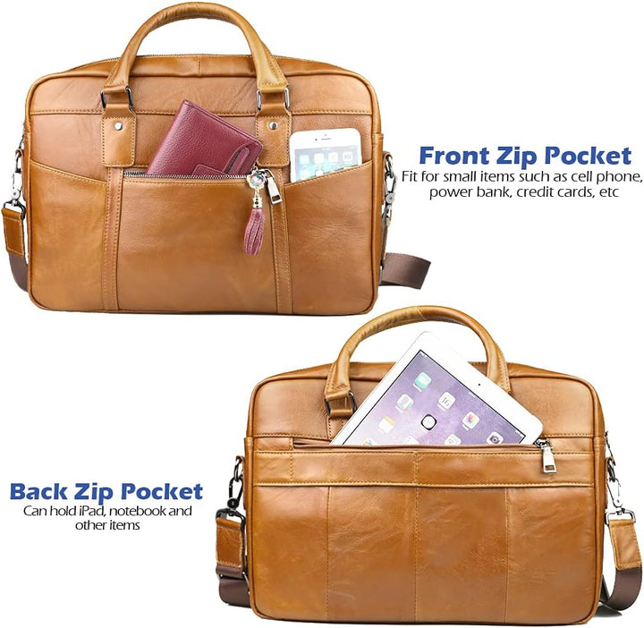 SPAHER Laptoptasche 15.6 Zoll Aktentasche Herren Business Tasche Arbeitstasche Herren Echtleder Tasc