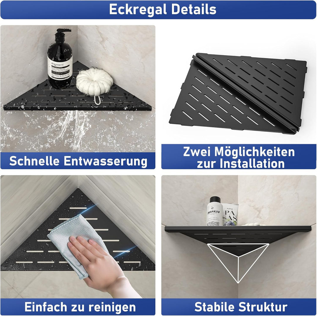 Eck-Duschregal 305mm Mattschwarz, 304 Edelstahl, eingelassenes Eckregal Badezimmer-Duschregal für ge