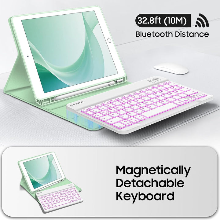FINTIE Tastatur Hülle für iPad 9 8 7 Generation (2021/2020/2019) 10.2 Zoll, 7-farbig beleuchtete abn