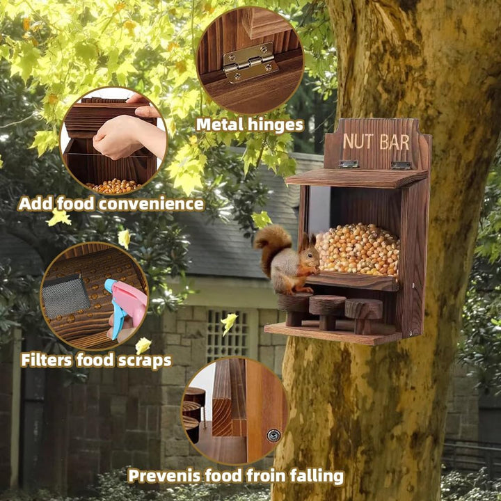 NAVESO Eichhörnchen Futterhaus, Eichhörnchen Haus Wetterfest,Eichhörnchenhaus aus Holz mit Runden Tr