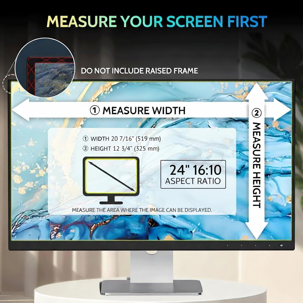 24 Zoll 16:10 Bildschirm Blickschutzfilter für Computer Monitor,Anti-Blaulicht Blendfrei Abnehmbare