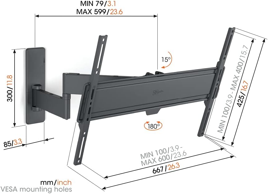 Vogel's Quick TVM 1645 Schwenkbare TV-Wandhalterung für 40-77 Zoll Fernseher, Max. 35 kg, Schwenkbar