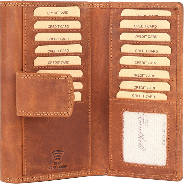 Benthill Geldbörse Gross Echt-Leder | Damen Portemonnaie XXL mit RFID Schutz | Vintage Frauen Geldbe