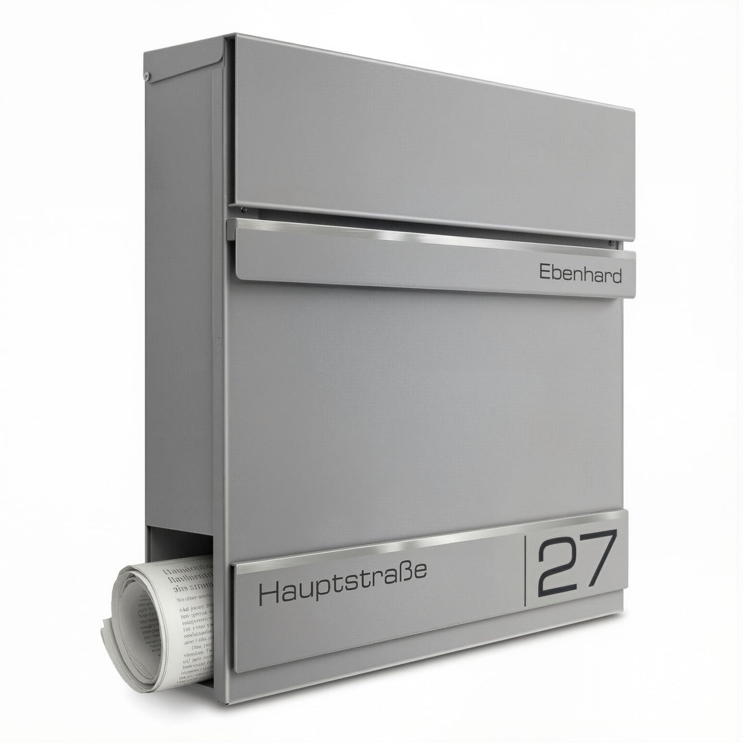 Metzler Briefkasten Graualuminium - Postkasten mit individueller Laser Gravur - RAL9007 Graualuminiu