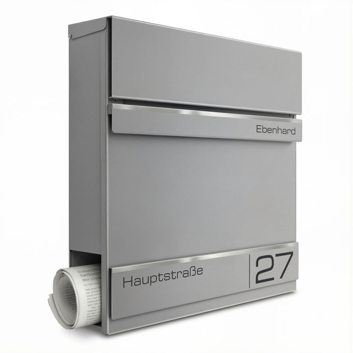Metzler Briefkasten Graualuminium - Postkasten mit individueller Laser Gravur - RAL9007 Graualuminiu