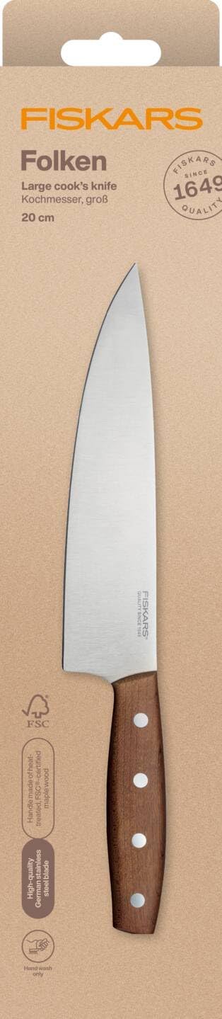 Fiskars Folken Kochmesser, Gross, Klingenlänge 20 cm, Klinge aus deutschem Edelstahl, Griff aus FSC-