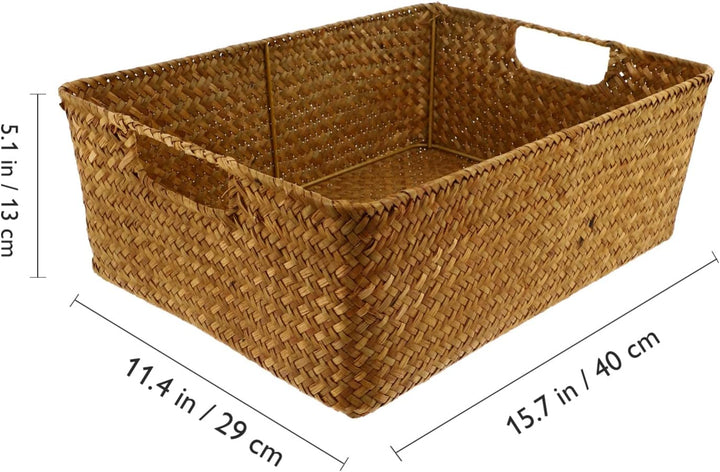 DOITOOL Geflochtener Aufbewahrungskorb Seegras Korb Eckig 40x29x13cm Rechteckiger Korb Geflochten Mu
