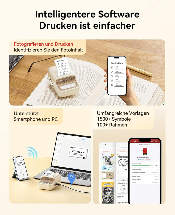 NIIMBOT B21Pro Etikettendrucker mit Grösseres Etiketten, 300 DPI HD Etikettiergerät, Fotodrucker für