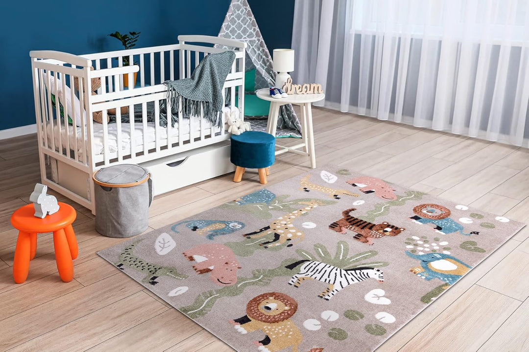Teppich Fun Africa Kinderteppich für Babyzimmer, Spielteppiche, Kinderzimmer, Moderne, Tiere, Afrika