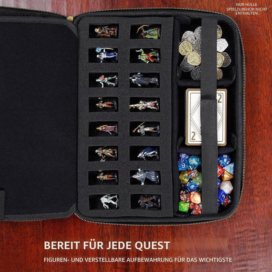 ENHANCE RPG-Organizer-Etui – DND-Ordner mit integriertem Charakterbogenhalter, Würfelrollbereich, he