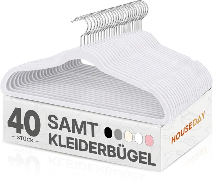HOUSE DAY Kleiderbügel Samt 40 Stück, rutschfeste Schmale Bügel als Kleiderbügel Platzsparend design