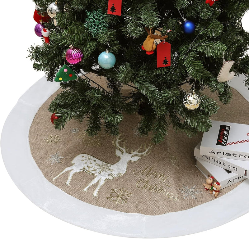 Lewondr Weihnachtsbaum Rock, 120CM Rund Weihnachtsbaumdecke Christbaumständer Teppich mit Exquisiter