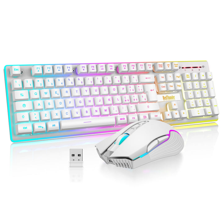 RedThunder K10 Kabellose Gaming-Tastatur und -Maus, LED-Hintergrundbeleuchtung, wiederaufladbarer Ak