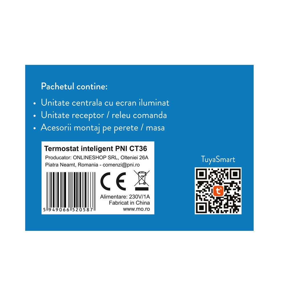 Smart Thermostat PNI CT36 drahtlos, mit WiFi, Internetsteuerung, für Wärmekraftwerke, APP TuyaSmart