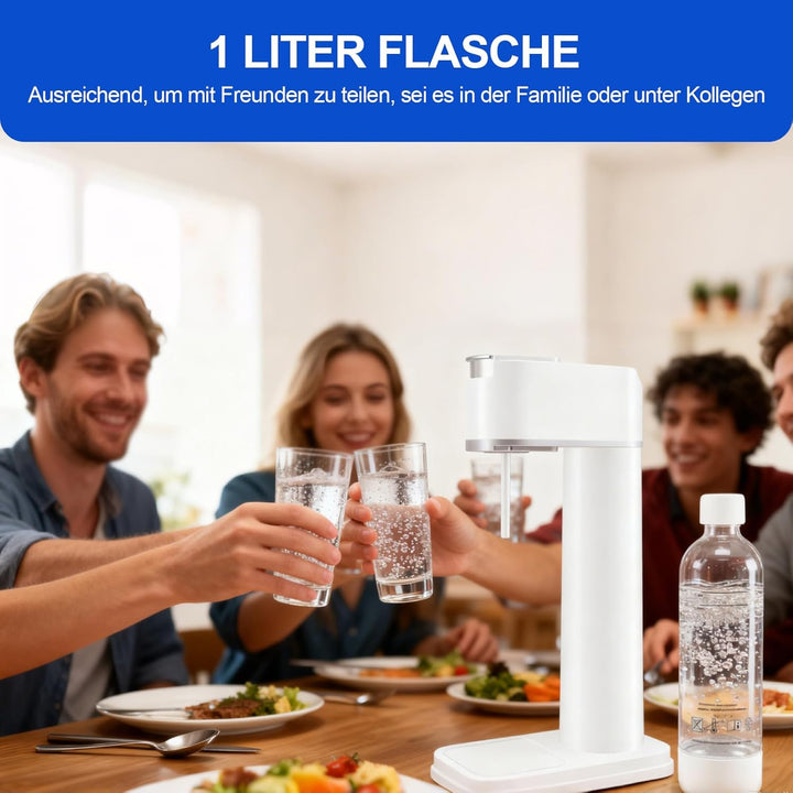 Wassersprudler Sodamaschine mit 1 Liter Flasche, Stylisch und platzsparend, Höhe 40,5 cm, Weiss 150A