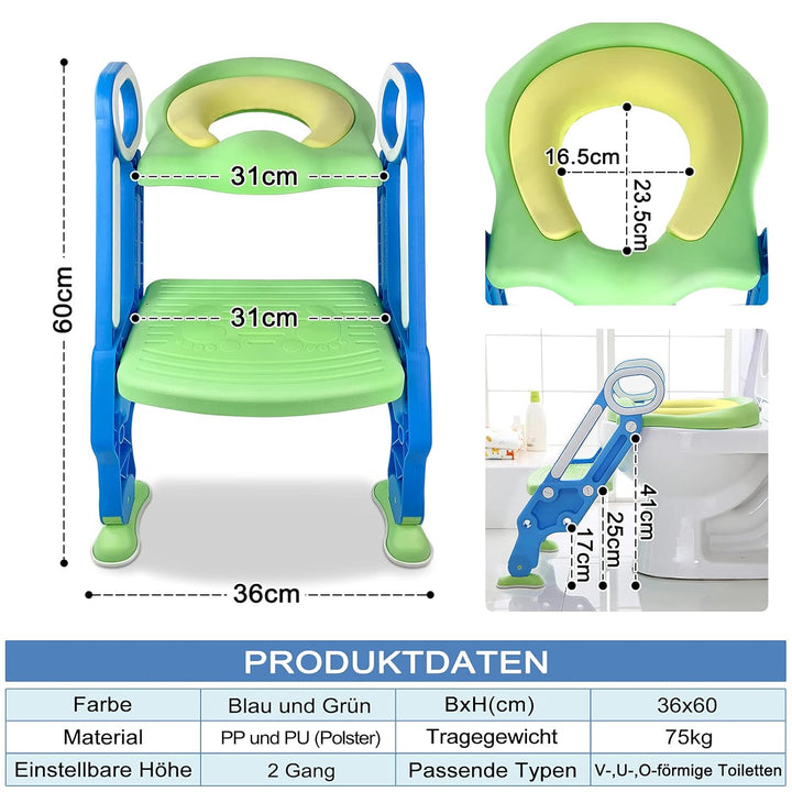 Toilettensitz Kinder mit Treppe, Aufun Toilettentrainer Faltbar Leiter Lerntöpfchen mit Treppe Baby