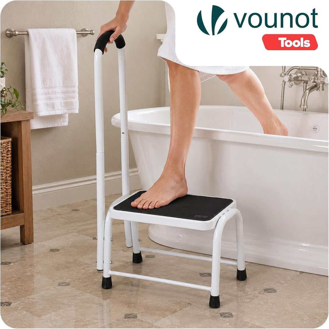 VOUNOT® Metall Tritthocker, Trittstufe mit Handlauf &amp; grosser Rutschfester Plattform, belastbar bis