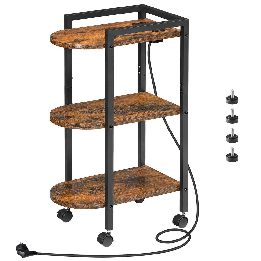 HOOBRO Schmaler Beistelltisch mit Ladestation, Sofatisch, 3-stufiger Couchtisch, Nachttisch mit Roll