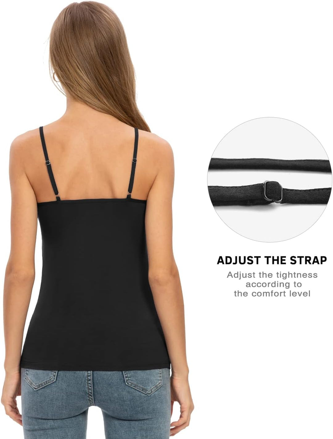Damen Tanktop mit Spitzen Unterhemd Spaghettiträger Basic Top V-Ausschnitt Verstellbare Trägertop 4e