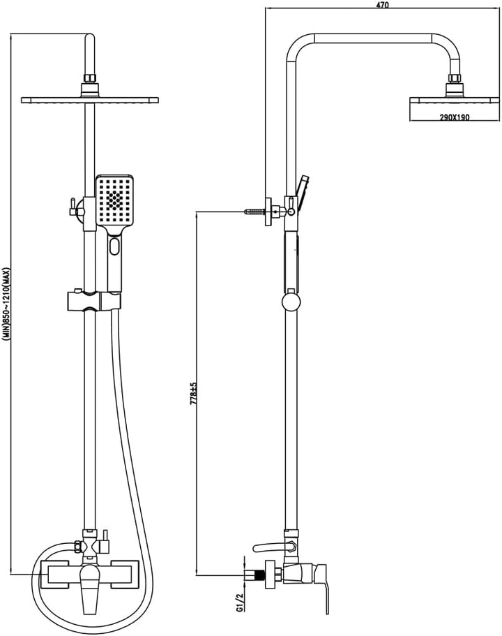 KOMIRO Duschsystem Schwarz, Duscharmatur Komplettset, Duschset mit Armatur, Regendusche Schwarz, Reg