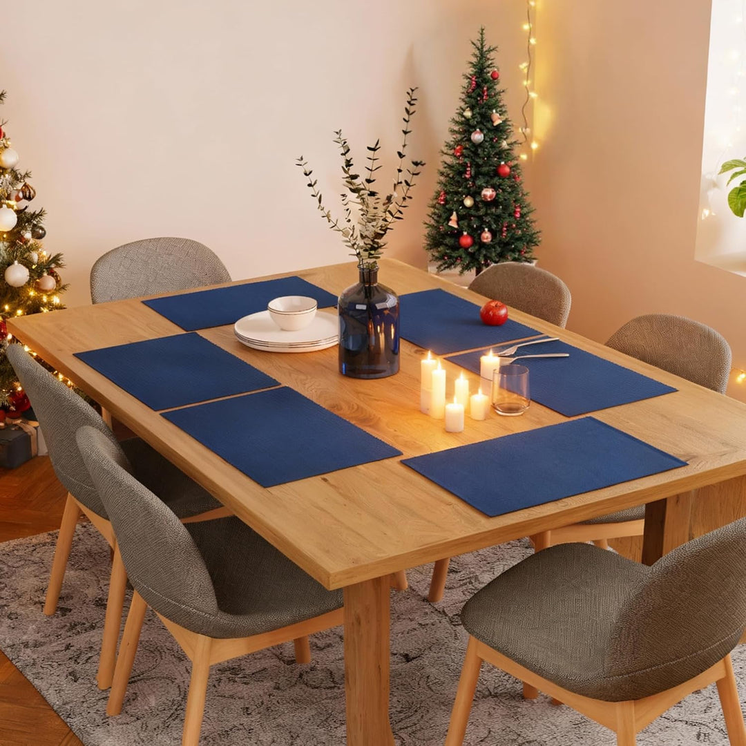 Encasa XO Platzsets Esstisch Set von 6 | Solide blau | Fein gerippte Baumwoll-Tischunterlage | Gröss