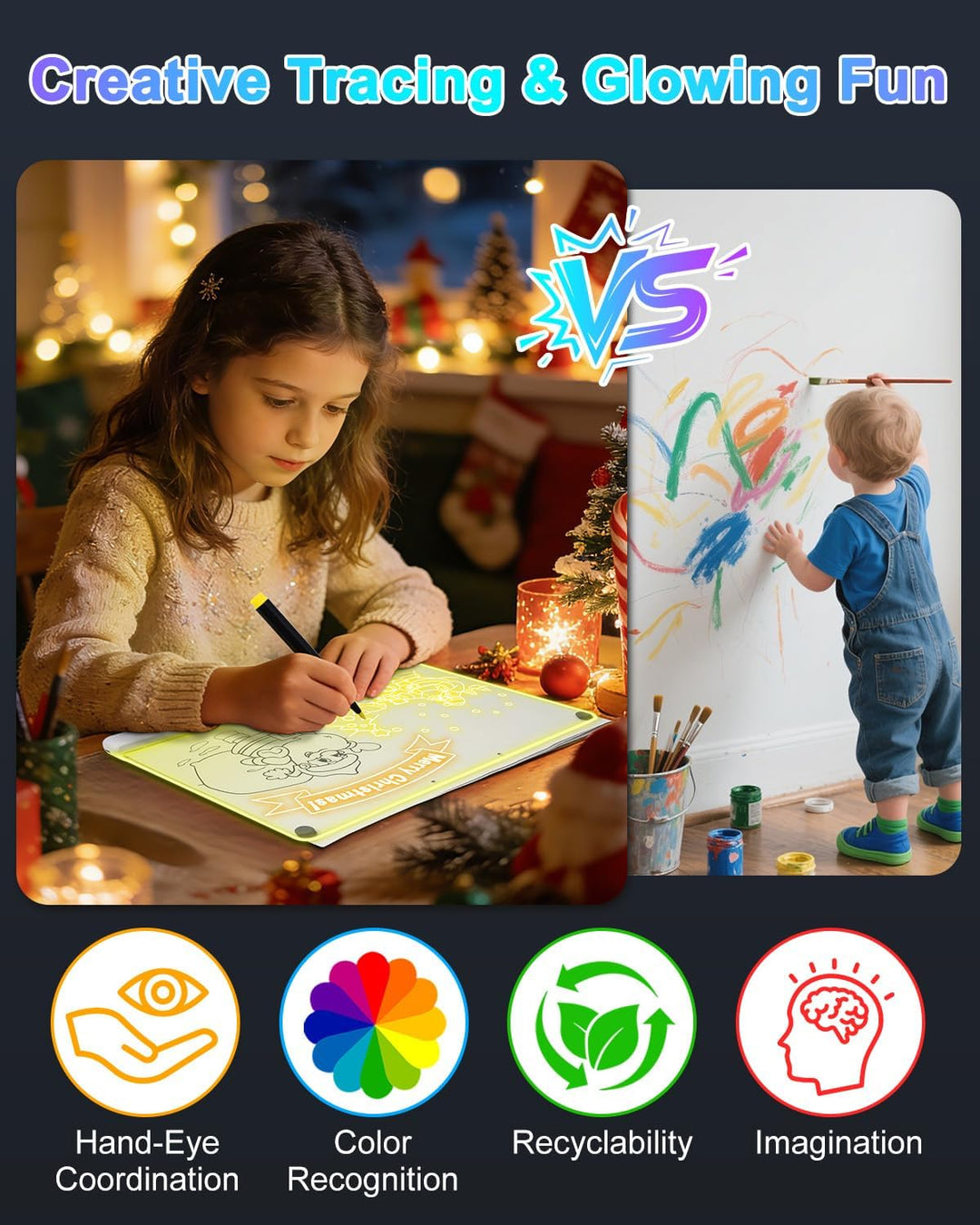 Led Zeichenbrett Kinder Kabellose, ORIA Leuchtendes Maltafel LED Notiztafel Wiederaufladbare, 7 Farb