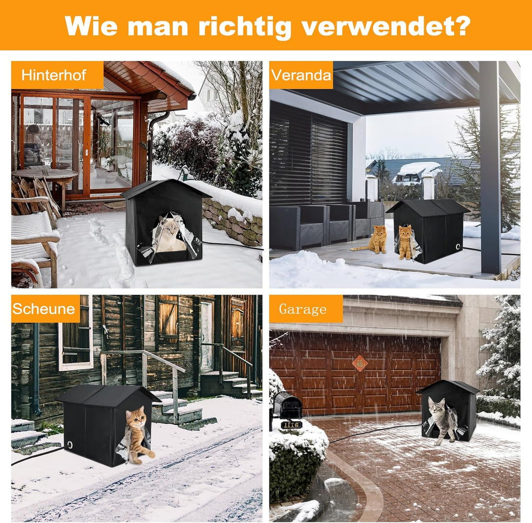 FHTONGE Katzenhaus Outdoor Winterfest, Wetterfest Katzenhütte Outdoor Gross mit Abnehmbarem Weiches
