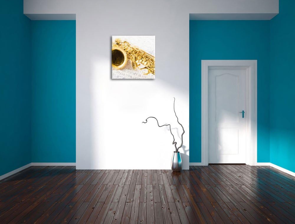 Pixxprint Saxophon auf Notenpapier als Leinwandbild/Grösse: 70x70 cm/Wandbild/Kunstdruck/fertig besp
