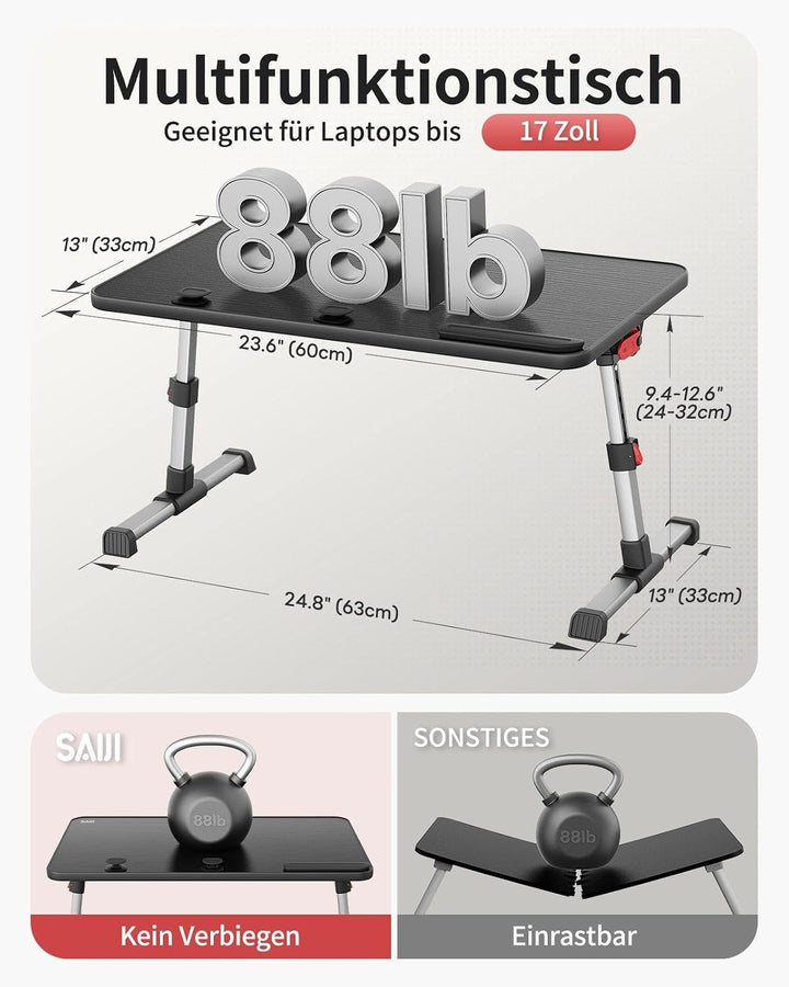 Tisch, SAIJI Betttisch höhenverstellbar, mit 4 einstellbare Winkel, Klappbarer Lapdesk, für Sofa Cou