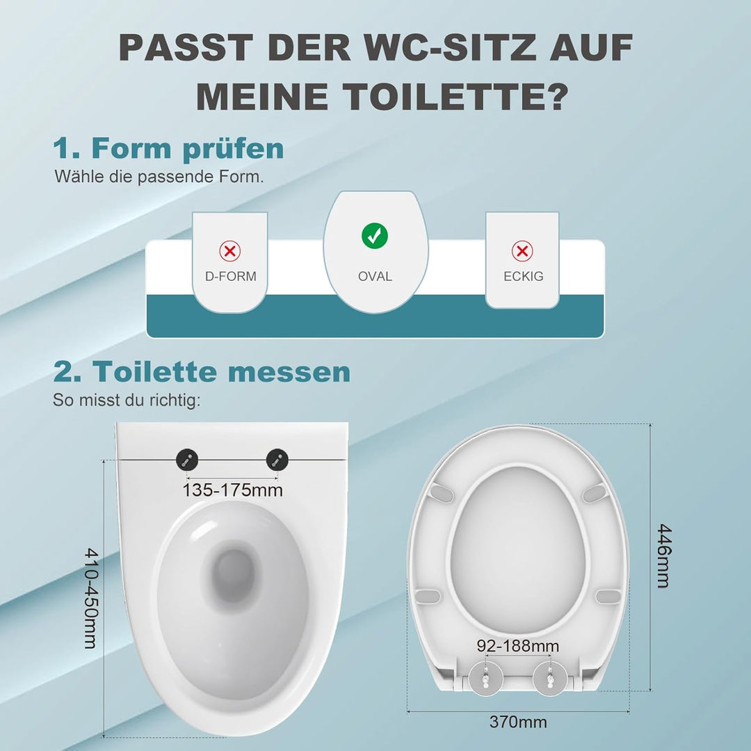 MEEJEE Toilettendeckel mit Absenkautomatik, O-Form WC Sitz Oval Weiss, Klobrille mit Softclose, Toil