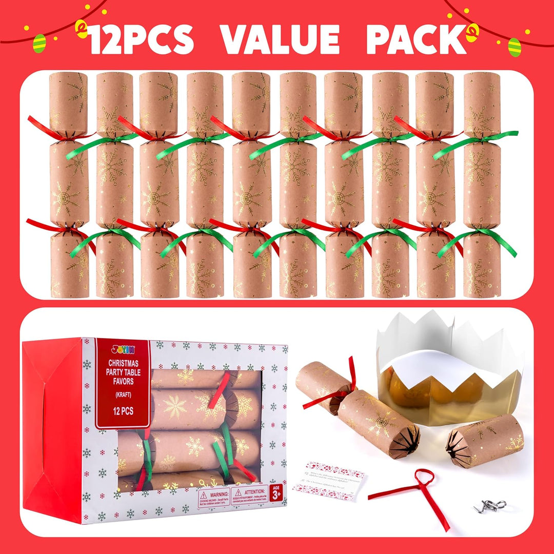 JOYIN 12er-Pack Weihnachts-Partygeschenke ohne Druckknopf Party-Tischgeschenk aus Kraftpapier mit Sc