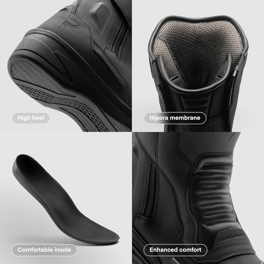 REBELHORN Scout High Heel Lady Motorradstiefel Damen | PU Leder | Wasserdichte Hipora Membran | 7cm