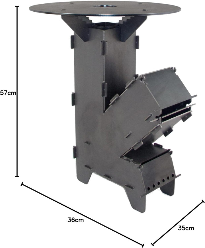 Fire World Raketenofen inkl. 5 mm Grillplatte Rocket Stove Stecksystem aus massivem 3 mm dickem Stah