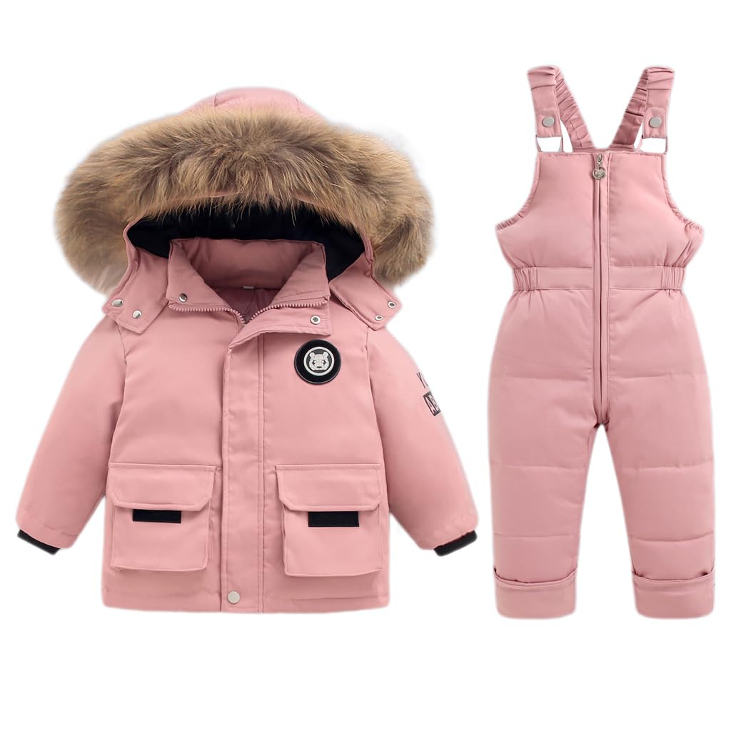 Baby Schneeanzug Winter 2 Stück Daunenjacke Mantel mit Schnee Lätzchen Hose Jungen Mädchen Skianzug