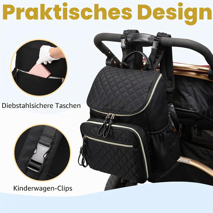Baby Wickeltasche Grosser Wickelrucksack mit Multifunktions-Babytaschen Passform für Kinderwage L Sc