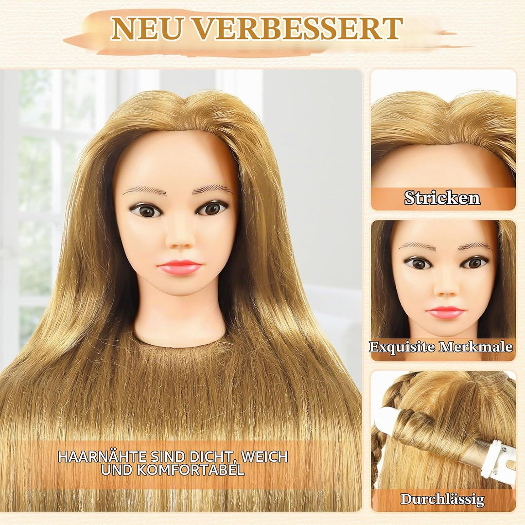 Schaufensterpuppe Kopf 26Inch Weiblich 80% Echthaar Friseur Kosmetologie Schaufensterpuppe Schaufens