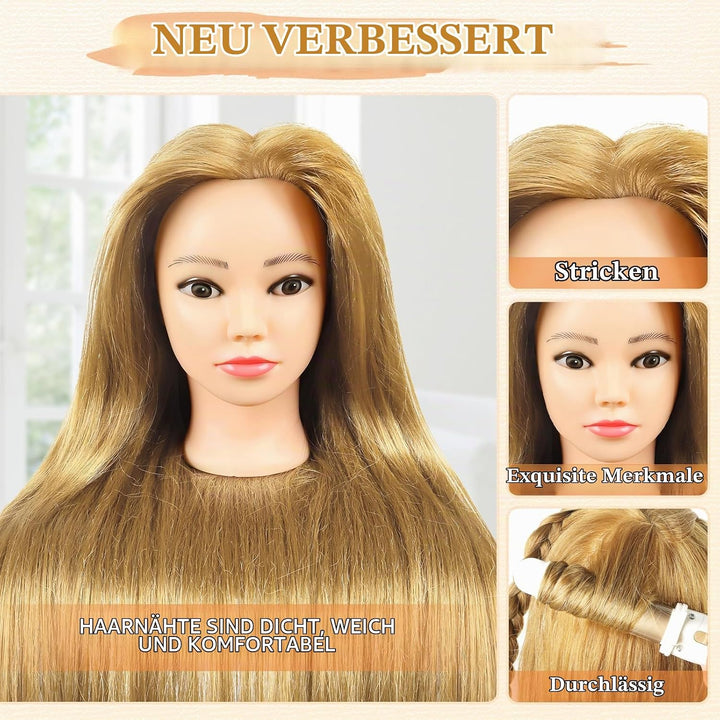 Schaufensterpuppe Kopf 26Inch Weiblich 80% Echthaar Friseur Kosmetologie Schaufensterpuppe Schaufens