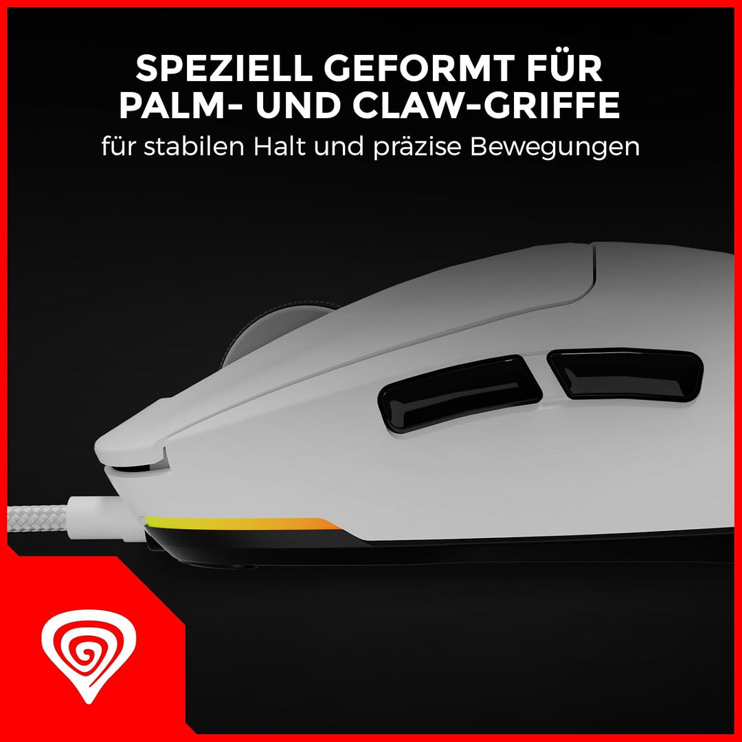 Genesis Krypton 660 Gaming Maus kabelgebunden Weiss, 12000 DPI USB Gaming Mouse, PixArt PAW3327, 49g
